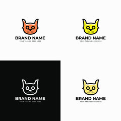 Creative modern line art style minimal cat head logo design concept template vector illustration for pet shop company branding or business startup.