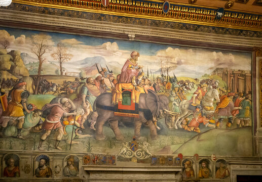 Rome, Italy - January, 6, 2020. Medieval paintings on display of Capitoline Museums. It is an archaeological museums on top of the Capitoline Hill in Rome