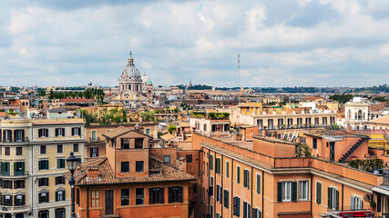 Fototapeta na wymiar Cityscape of Rome from the stairs in Piazza di Spagna
