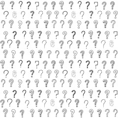 Vector seamless pattern with question marks. Doodle, sketch, cartoon style. Black and white simple background design. question mark hand draw symbol. Vector seamless pattern on white background