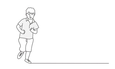 Running boy. Line drawing vector illustration.