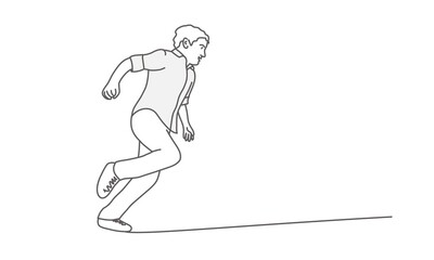 Running boy. Line drawing vector illustration.