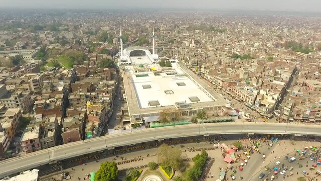 An aerial view of historic shrine of Data Darbar sufi saint during a government-imposed nationwide lockdown as a preventive measure against the COVID-19 coronavirus, in Lahore on April 13, 2020. 