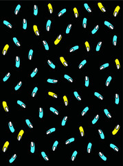 yellow and blue fingers on black background