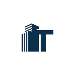 T Letter With Building For Construction Company Logo