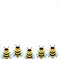Frame  with  bees on white background vector illustration.