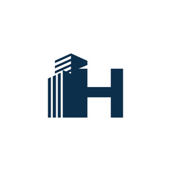 H Letter With Building For Construction Company Logo