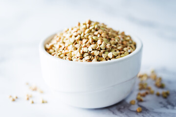 Dried Green Buckwheat porridge in a bowl