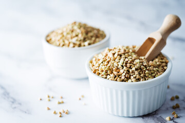 Dried Green Buckwheat porridge in a bowl