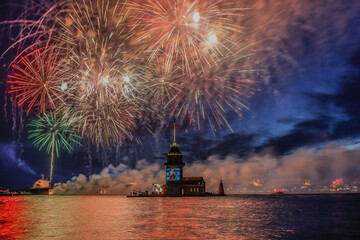 Maiden Tower and fireworks