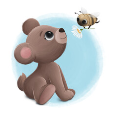 Bear Cub Looks at the Little Bee