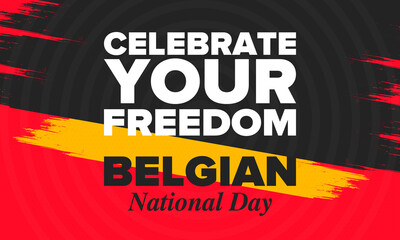 Belgian National Day. Belgium Independence day. Annual holiday in Belgium, celebrated in Jule 21. Patriotic design. Poster, greeting card, banner and background. Vector illustration