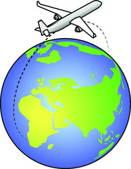 Fototapeta premium A jet plane flying over the northern hemisphere of the planet Earth.