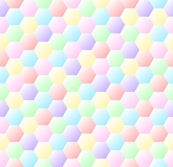 Seamless honeycomb pattern in pastel rainbow colors. Abstract background hexagons texture pattern. Hexagons on pastel gradients
