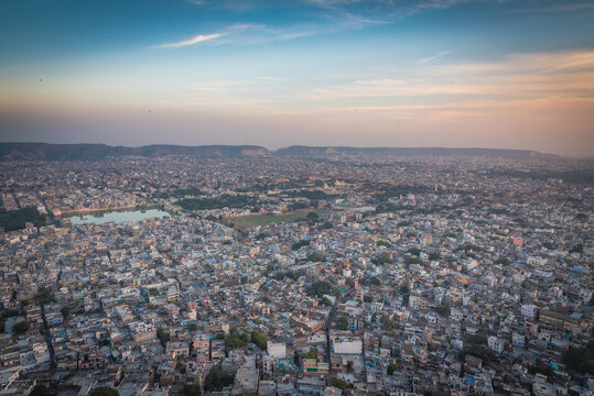 Pink City or Jaipur city view from Nahargarh Fort, A spectacular view from above © soumen