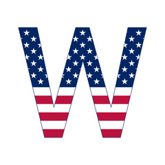 Fototapeta premium Letter W with stars and stripes. American flag lettering font. Vector USA national flag style letter W. Patriotic american element for poster, card, banner and background. 