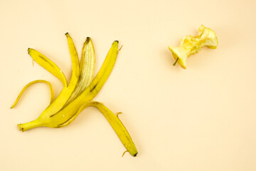 banana peel and apple core, food waste, garbage and food leftovers, sorting and processing,...