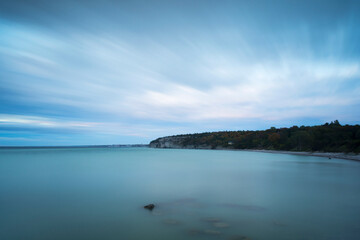 Limestone coastal region in the Baltic Sea during nightfall