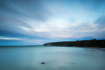 Limestone coastal region in the Baltic Sea during nightfall