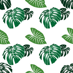 Fototapeta na wymiar Tropical palm leaves. Tropical trendy. Seamless pattern background with exotic palm leaves. Vector.