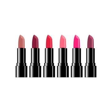 Set of color realistic lipsticks. Graphic concept for design. Vector illustration isolated on background.