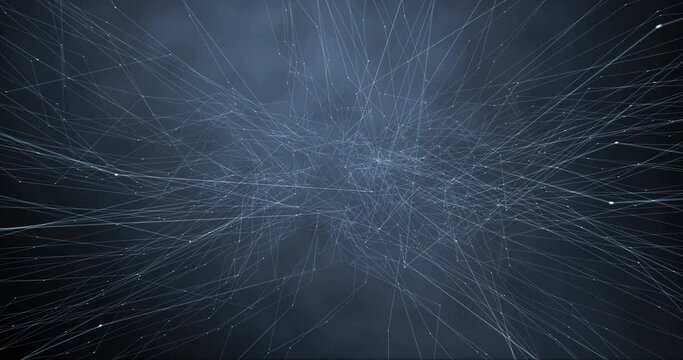 Animation of abstract space. Blue background with connected lines, dots. The concept of science, business, space, matrix	
