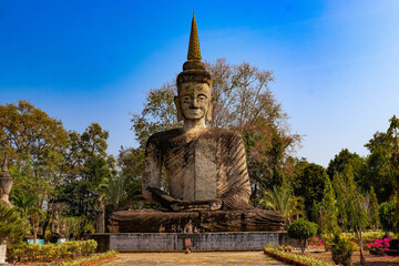Fototapeta premium A beautiful view of statues in Buddha Park at Nong Khai, Thailand.