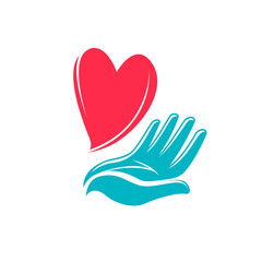 Obraz premium Heart in hand logo. Health, charity icon or symbol vector illustration