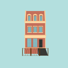 Flat design colorful apartment with stairs and fence illustration vector.