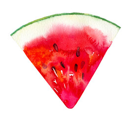 Watercolour watermelon illustration. Hand drawn watermelon slice. Fresh ripe watermelon. Bright and fresh illustration. Watercolor botanical painting. Summer fruit watercolor illustration. High
