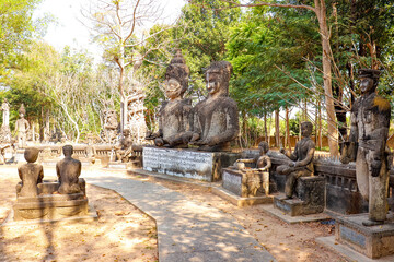 A beautiful view of statues in Buddha Park at Nong Khai, Thailand.