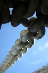 close up of a chain against the blue sky