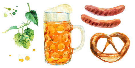 Watercolor collection Trendy ipa beer glasses with IPA beer. Hipster ipa beer trendy glass for concept design. Logo, symbol, menu illustration. Watercolor realistic illustration. Modern design. Bar