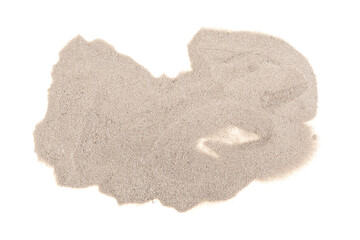 pile of dry desert sand on a white background, isolated, top view