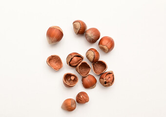 Hazelnuts on white background 