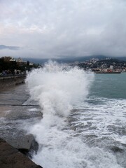 waves breaking on the quay in Yalta, Crimea, Ukraine, 2008