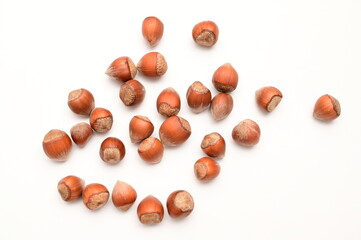 Hazelnuts on white background 