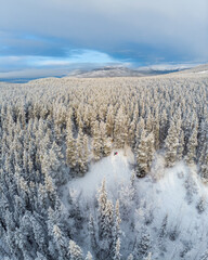 Drone winter background landscape epic scenery taken in Yukon Territory, Canada.