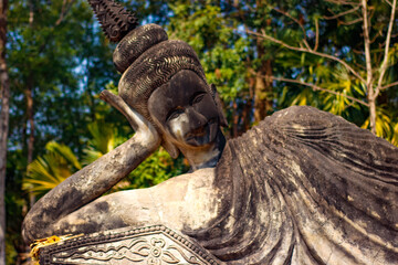 A beautiful view of statues in Buddha Park at Nong Khai, Thailand.