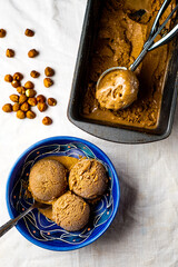 Chocolate hazelnut ice cream in a bowl