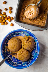 Chocolate hazelnut ice cream in a bowl
