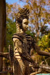 A beautiful view of statues in Buddha Park at Nong Khai, Thailand.