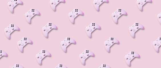 Simless pattern from white joyisticks on pink background.