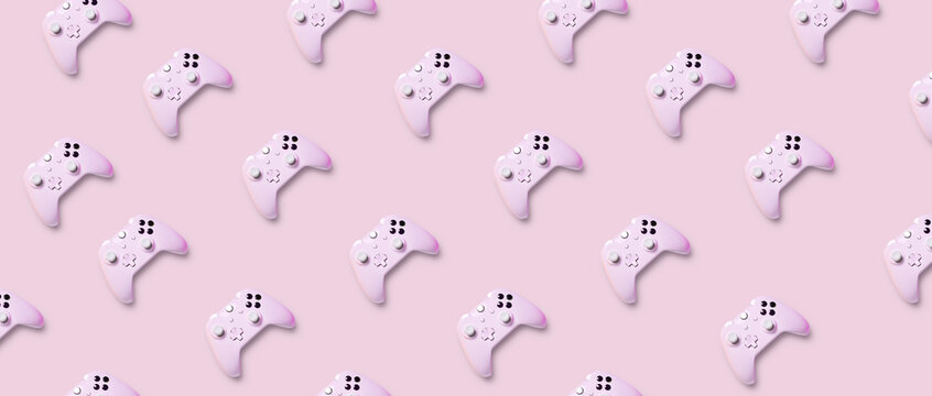 Simless pattern from white joyisticks on pink background. - Powered by Adobe