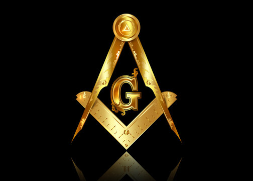 Gold freemasonry emblem - the masonic square and compass symbol. All seeing eye of god in sacred geometry triangle, masonry and illuminati symbol, golden logo design element. vector isolated on black