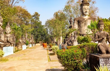 A beautiful view of statues in Buddha Park at Nong Khai, Thailand.