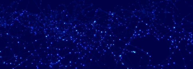 Obraz premium Dynamic wave of glowing particles. Digital technology background. 3d