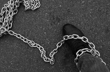 Victim's chain, slavery, cruelty, violence, domestic violence, labor slavery, luxury of freedom