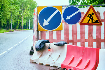 roadworks signs on the highway general plan color