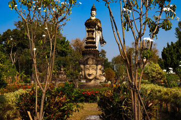 A beautiful view of statues in Buddha Park at Nong Khai, Thailand.